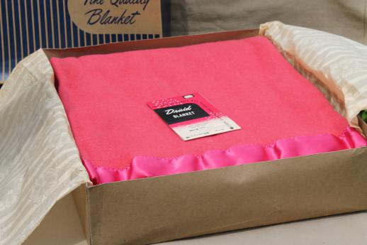 photo of vintage Druid label blanket, cherry pink rayon / cotton / wool plush bed blanket #1