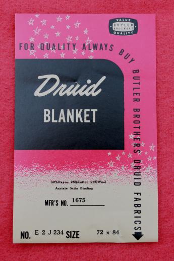 photo of vintage Druid label blanket, cherry pink rayon / cotton / wool plush bed blanket #6