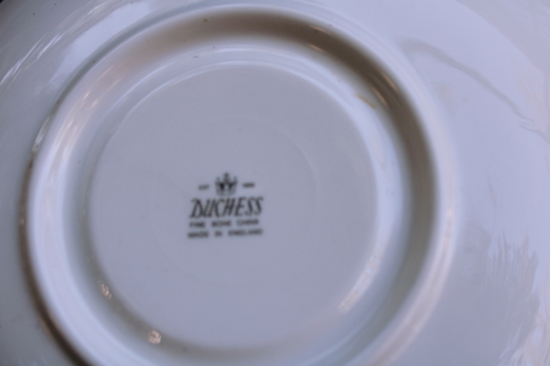 photo of vintage Duchess fine bone china tea cups & saucers set for six, pink and yellow daffodils spring floral  #7