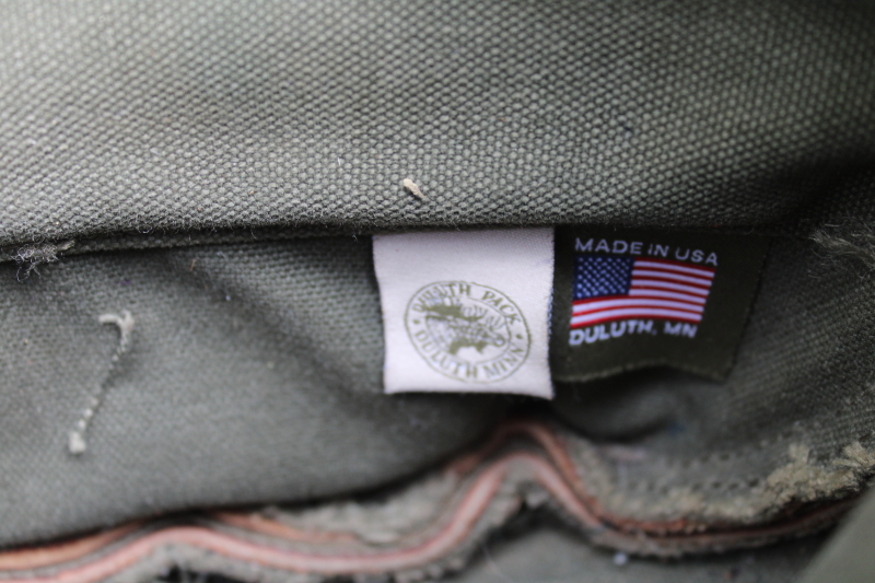 photo of vintage Duluth Pack field bag purse, green cotton canvas w/ leather shoulder strap Gokey style satchel  #2