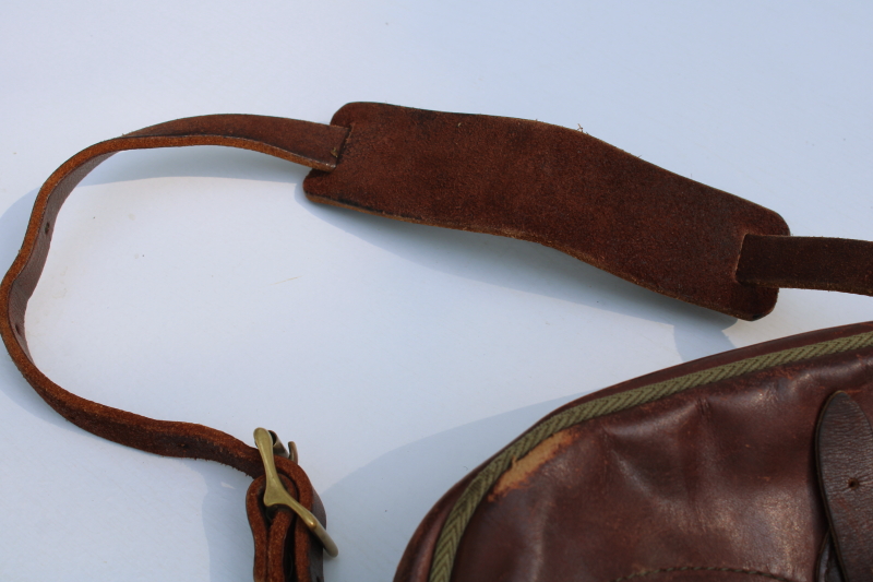 photo of vintage Duluth Pack field bag purse, green cotton canvas w/ leather shoulder strap Gokey style satchel  #4