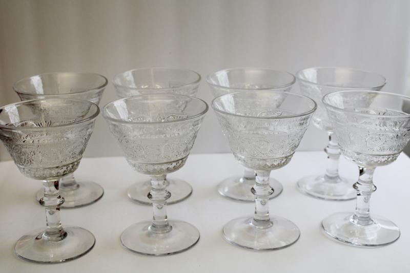 photo of vintage Duncan & Miller sandwich pattern glass cocktail or champagne glasses set of 8 #1