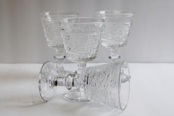 catalog photo of vintage Duncan & Miller sandwich pattern glass wine glasses, set of four goblets