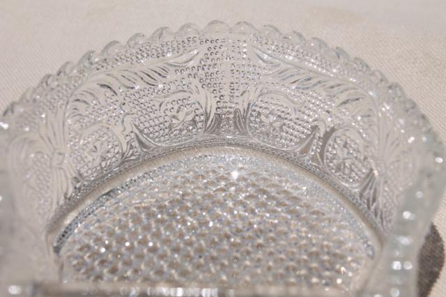 photo of vintage Duncan & Miller sandwich pattern pressed glass relish tray, two part divided dish #8