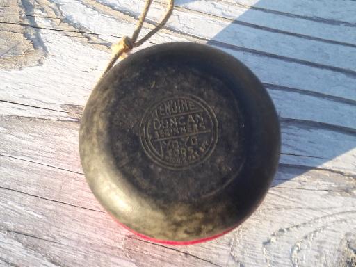 photo of vintage Duncan wood yo-yo and spinning tops, old wooden toys lot #2