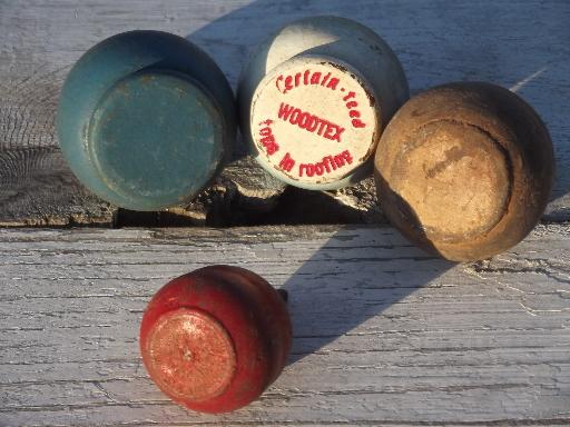 photo of vintage Duncan wood yo-yo and spinning tops, old wooden toys lot #6