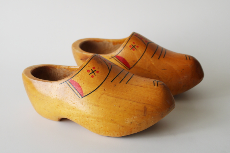 photo of vintage Dutch klompen wood clogs, small hand painted wooden shoes old world style Christmas decor #1