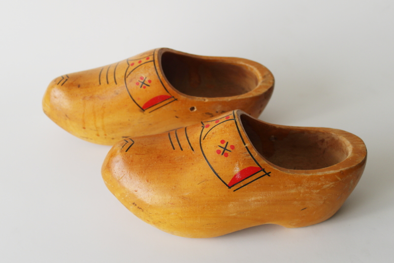 photo of vintage Dutch klompen wood clogs, small hand painted wooden shoes old world style Christmas decor  #2