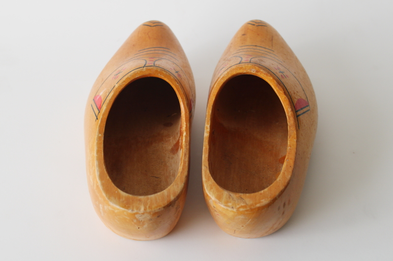 photo of vintage Dutch klompen wood clogs, small hand painted wooden shoes old world style Christmas decor  #3
