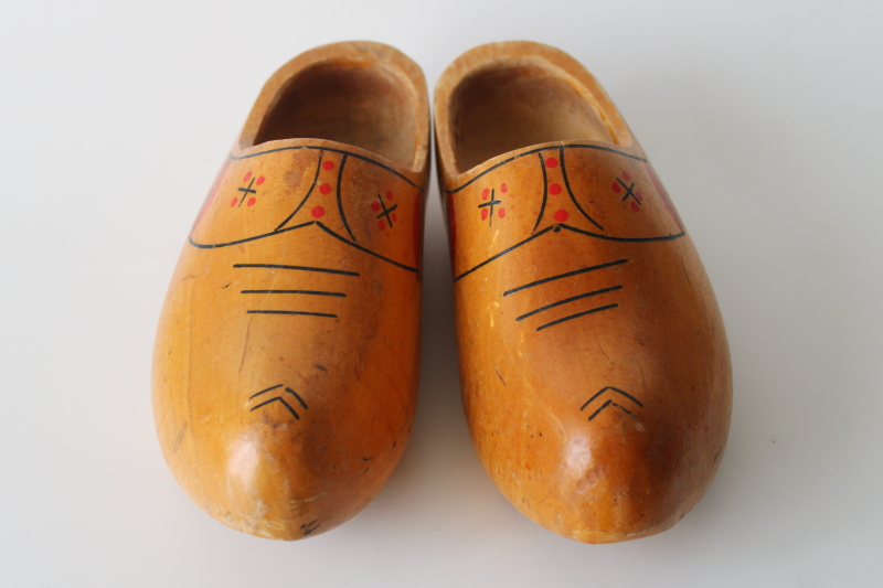 photo of vintage Dutch klompen wood clogs, small hand painted wooden shoes old world style Christmas decor  #4