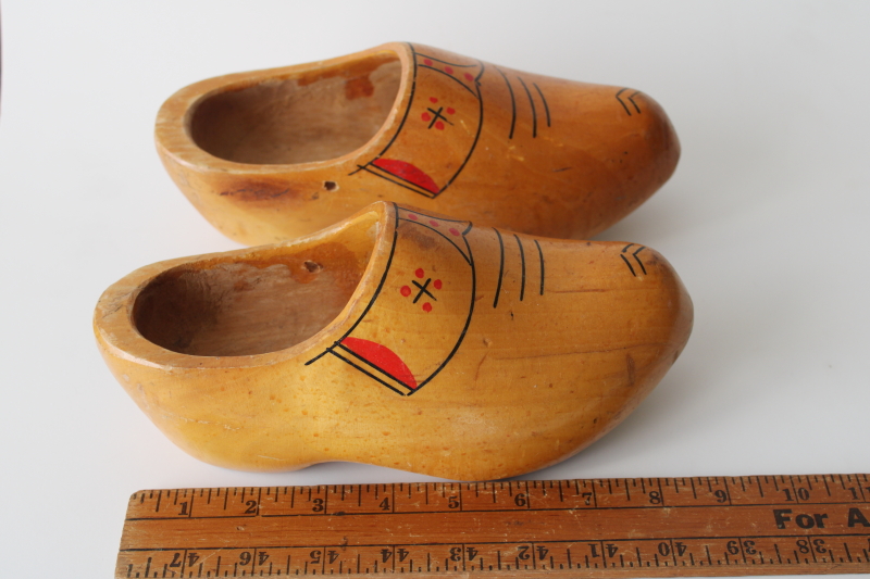 photo of vintage Dutch klompen wood clogs, small hand painted wooden shoes old world style Christmas decor  #6