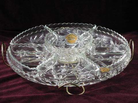 photo of vintage EAPC prescut glass relish dishes set, lazy susan turntable stand #1