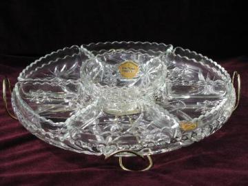 catalog photo of vintage EAPC prescut glass relish dishes set, lazy susan turntable stand