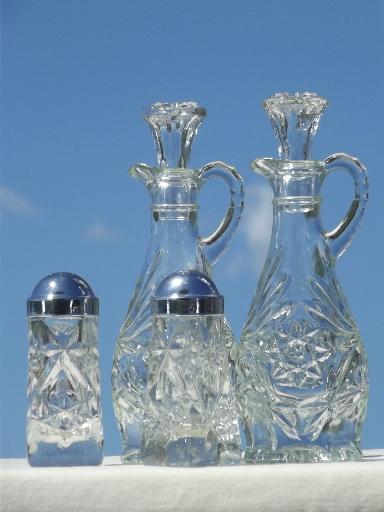 photo of vintage EAPC pres-cut pattern glass cruets, salt & pepper shakers set #1