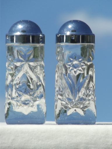 photo of vintage EAPC pres-cut pattern glass cruets, salt & pepper shakers set #5