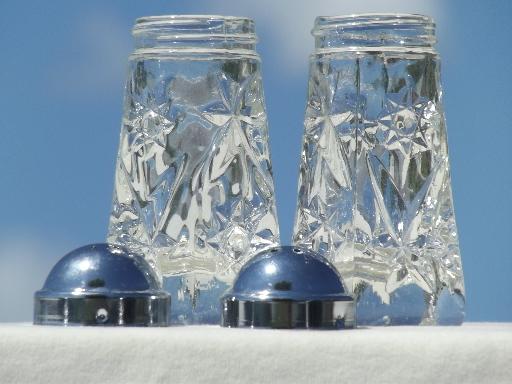 photo of vintage EAPC pres-cut pattern glass cruets, salt & pepper shakers set #6