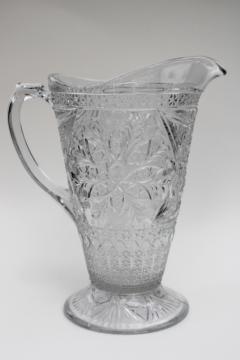 catalog photo of vintage EAPG Indiana glass pitcher, flower rosette with pinwheels pattern 