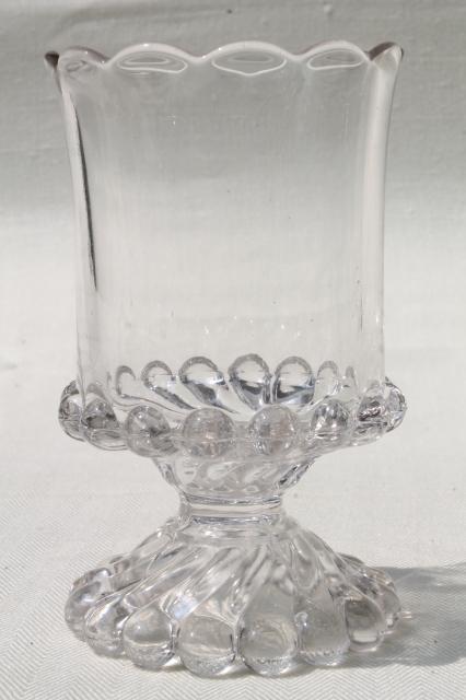 photo of vintage EAPG glass table set, large cream pitcher and sugar bowl, McKee ball & swirl pattern #3