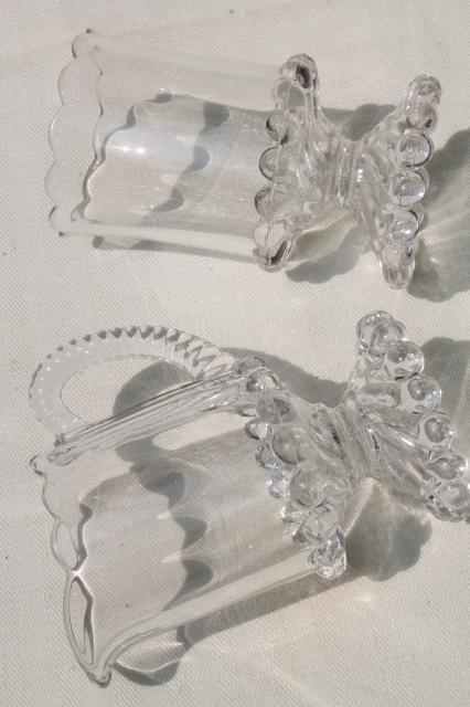 photo of vintage EAPG glass table set, large cream pitcher and sugar bowl, McKee ball & swirl pattern #8