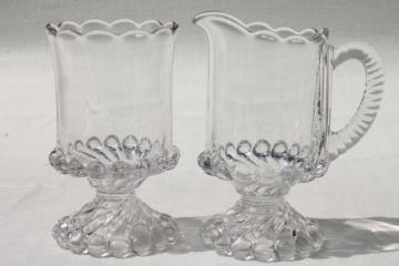 catalog photo of vintage EAPG glass table set, large cream pitcher and sugar bowl, McKee ball & swirl pattern