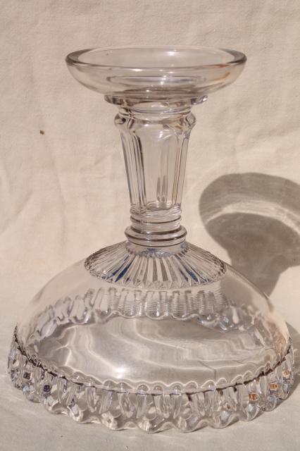 photo of vintage EAPG open lace edge compote, large antique pattern glass bowl w/ column pedestal #4