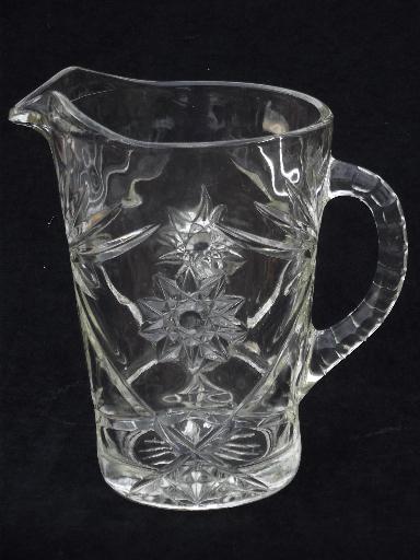 photo of vintage Early American Pres-cut water pitcher, star prescut pattern glass #1