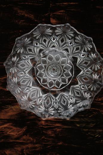 photo of vintage Early American pressed glass cake stand, floral diamond Shoshone pattern glass #2