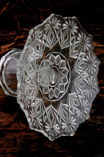 photo of vintage Early American pressed glass cake stand, floral diamond Shoshone pattern glass #4