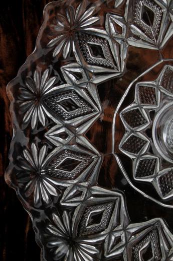 photo of vintage Early American pressed glass cake stand, floral diamond Shoshone pattern glass #6