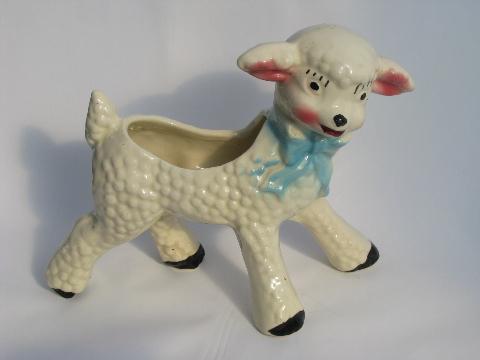 photo of vintage Easter - baby lamb pottery planter #1