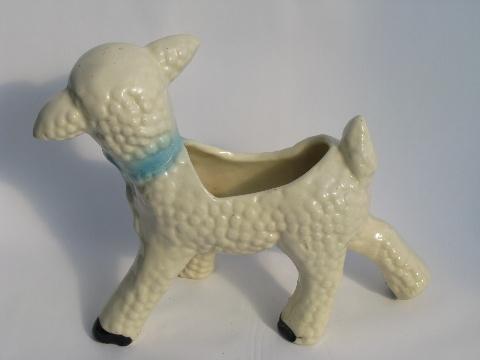 photo of vintage Easter - baby lamb pottery planter #2