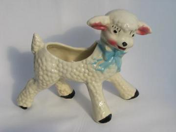 catalog photo of vintage Easter - baby lamb pottery planter