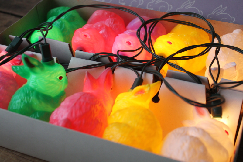 photo of vintage Easter bunny lights, mini light string w/ candy colored bunnies, spring decor  #2