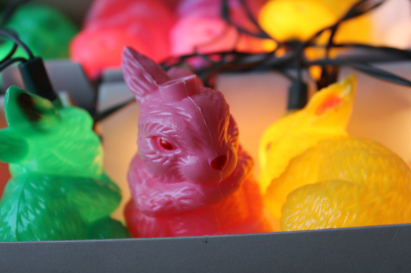 photo of vintage Easter bunny lights, mini light string w/ candy colored bunnies, spring decor  #4