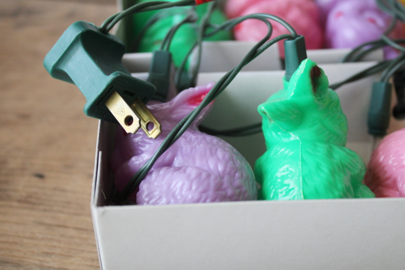 photo of vintage Easter bunny lights, mini light string w/ candy colored bunnies, spring decor  #5
