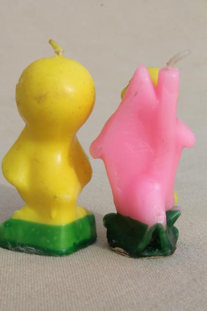 photo of vintage Easter candles Gurley holiday figural novelty candle set, daffodil, baby bird, chick #2