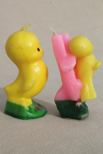 photo of vintage Easter candles Gurley holiday figural novelty candle set, daffodil, baby bird, chick #3