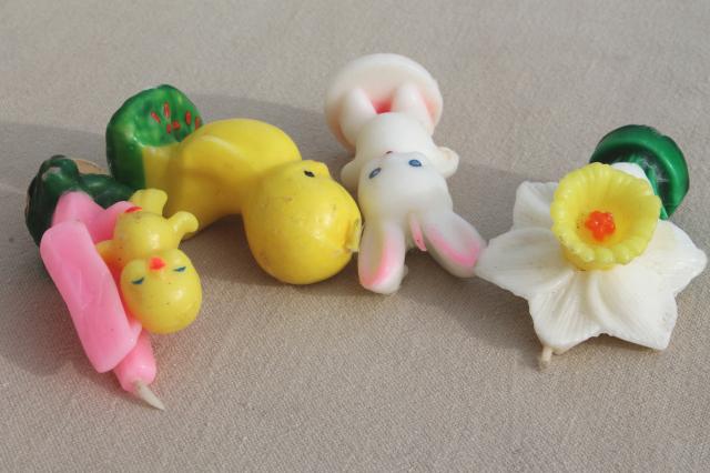 photo of vintage Easter candles Gurley holiday figural novelty candle set, daffodil, baby bird, chick #4