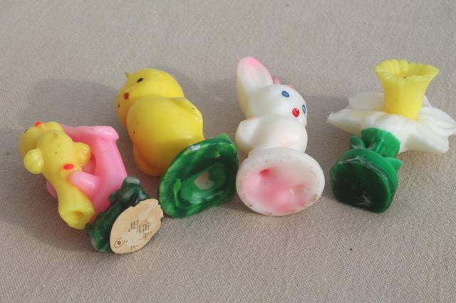 photo of vintage Easter candles Gurley holiday figural novelty candle set, daffodil, baby bird, chick #5