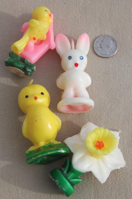 photo of vintage Easter candles Gurley holiday figural novelty candle set, daffodil, baby bird, chick #6