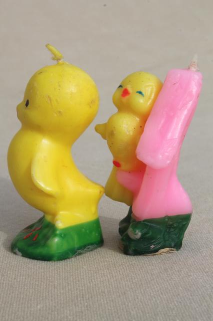 photo of vintage Easter candles Gurley holiday figural novelty candle set, daffodil, baby bird, chick #14