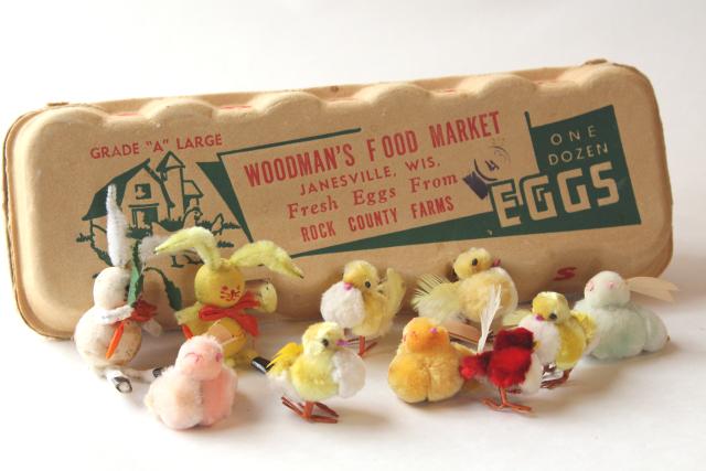 photo of vintage Easter decorations, honeycomb tissue eggs, Japan chenille bunnies & chicks #9