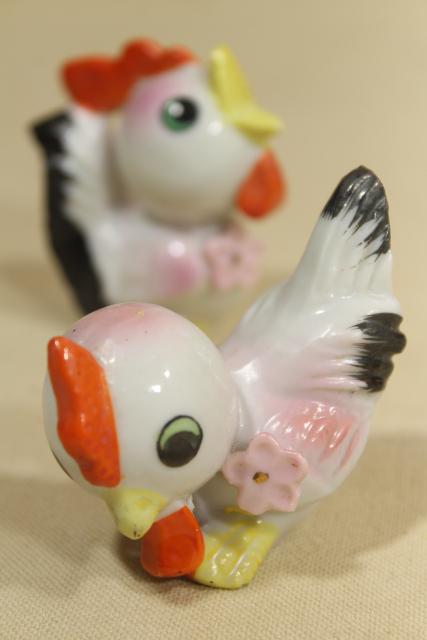 photo of vintage Easter decorations, made in Japan hand painted china baby rooster figurines #1