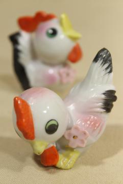 catalog photo of vintage Easter decorations, made in Japan hand painted china baby rooster figurines