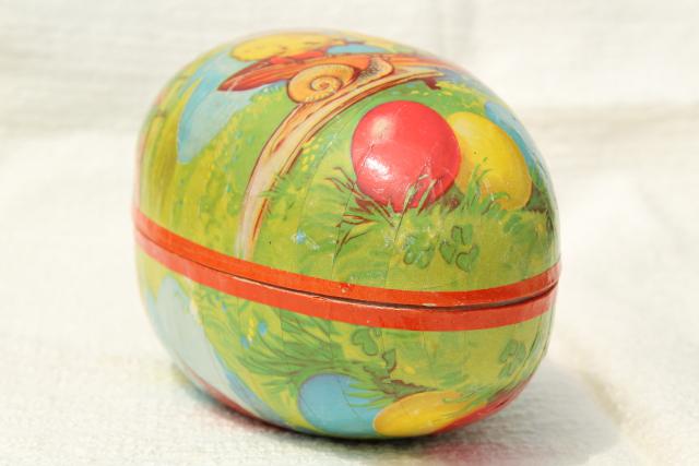 photo of vintage Easter egg candy container, Western Germany paper papier mache egg w/ chicks #2