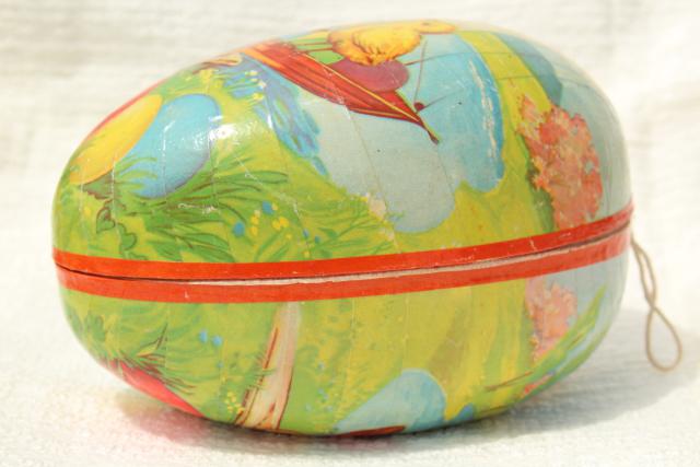 photo of vintage Easter egg candy container, Western Germany paper papier mache egg w/ chicks #3