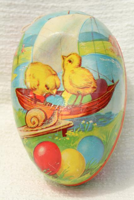 photo of vintage Easter egg candy container, Western Germany paper papier mache egg w/ chicks #5