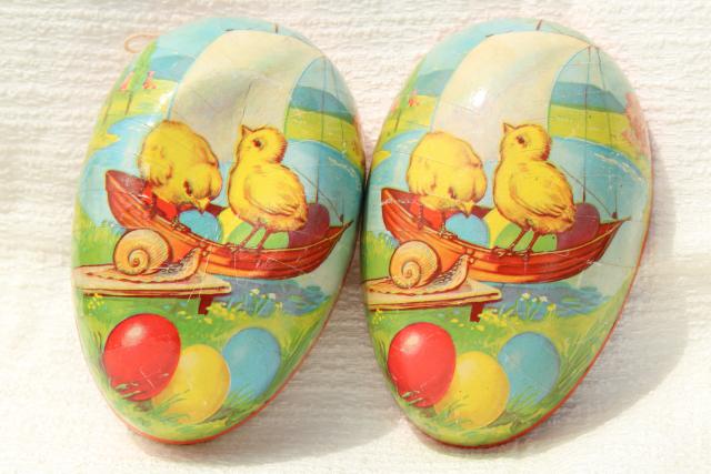 photo of vintage Easter egg candy container, Western Germany paper papier mache egg w/ chicks #8