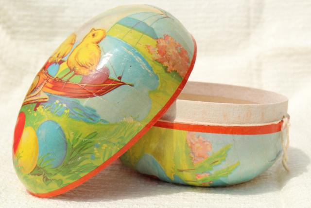 photo of vintage Easter egg candy container, Western Germany paper papier mache egg w/ chicks #9