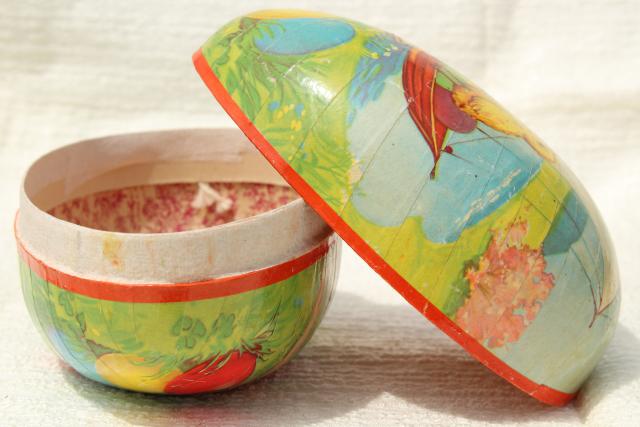 photo of vintage Easter egg candy container, Western Germany paper papier mache egg w/ chicks #10